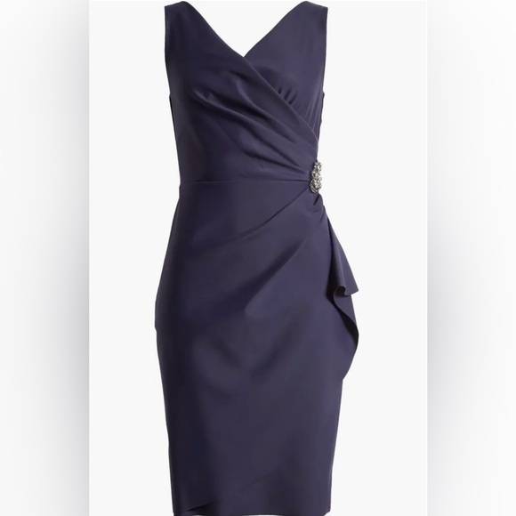 Alex Evenings Side Ruched Cocktail Dress In Navy NWOT Size 18 - Picture 3 of 11